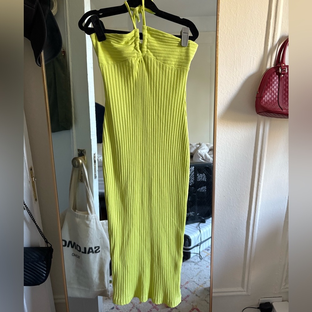 Lime Green Halter Ribbed Dress